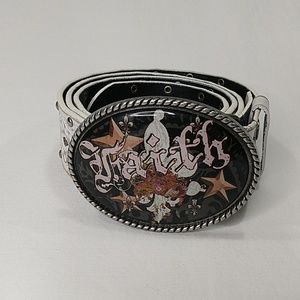 Ivan Faith Buckle Distressed White Leather Belt